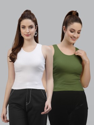 FRISKERS Casual Solid Women White, Green Top