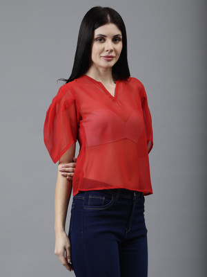 FOR U Casual Solid Women Red Top
