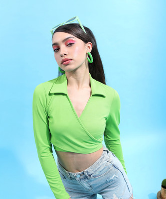 Tokyo Talkies Casual Solid Women Green Top
