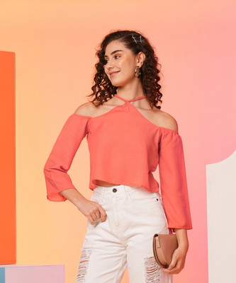 Globus Casual Solid Women Orange Top