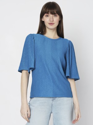 VERO MODA Casual Solid Women Blue Top