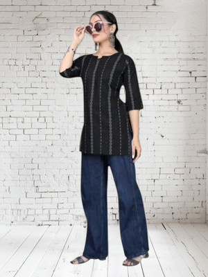 Kfashionbj Women Solid A-line Kurta(Black)