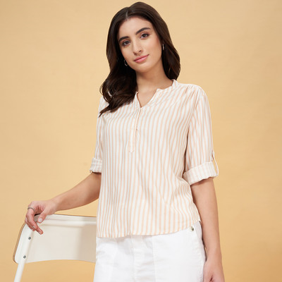 Honey By Pantaloons Casual Printed Women Beige Top