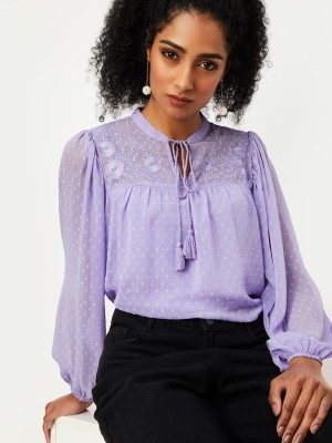 MAX Casual Self Design Women Purple Top