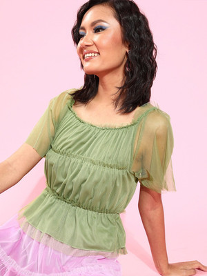 U&F Casual Solid Women Green Top