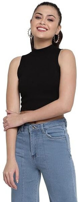 Realglimpse Casual Self Design Women Black Top