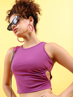 Tokyo Talkies Casual Solid Women Purple Top