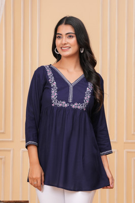 WEWOMA Party Solid Women Blue Top
