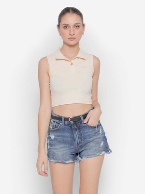 JUMP USA Casual Solid Women Beige Top
