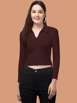 NAVYANKAA Casual Solid Women Brown Top