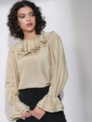 Tokyo Talkies Casual Solid Women Beige Top