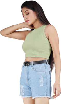 SOUNIK SDS Casual Solid Women Dark Green Top