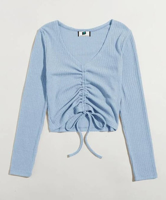 SXV STYLE Casual Self Design Women Blue Top