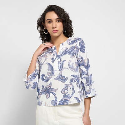 Akkritiby Pantaloons Casual Printed Women Blue, White Top