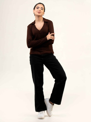 Urban Sundari Casual Solid Women Brown Top