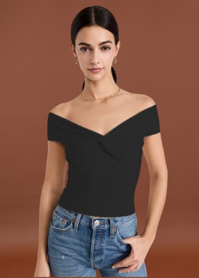 ATHENA Casual Solid Women Black Top