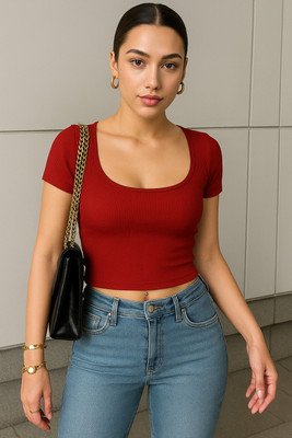 Rockwell Casual Solid Women Red Top