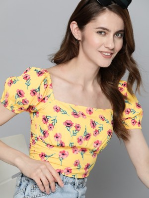 Mast & Harbour Casual Printed Women Yellow Top