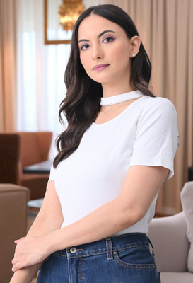SFOTY Casual Solid Women White Top