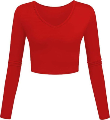 THE BLAZZE Casual Full Sleeve Self Design Women Red Top