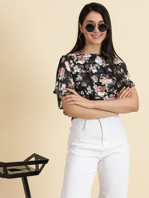 SHOWOFFFF Casual Printed Women Black Top