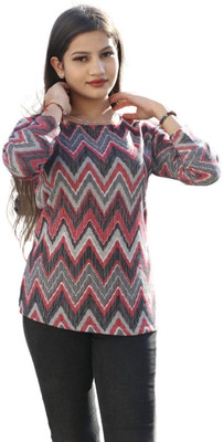 MSNICKSDESIGN Casual Chevron/Zig Zag Women Multicolor Top