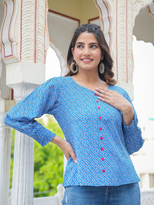 Yash Gallery Casual Printed Women Blue Top