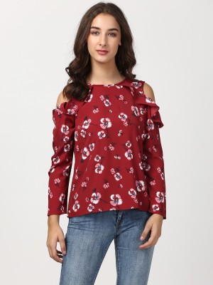 HARPA Casual Full Sleeve Printed Women Maroon Top