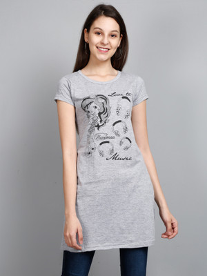 Fleximaa Casual Regular Sleeve Printed Women Grey Top