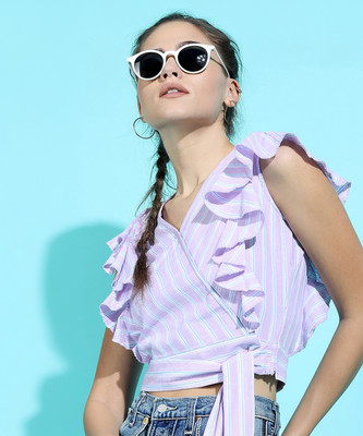 Tokyo Talkies Casual Striped Women Purple Top