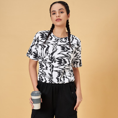 Ajile By Pantaloons Casual Printed Women Black, White Top