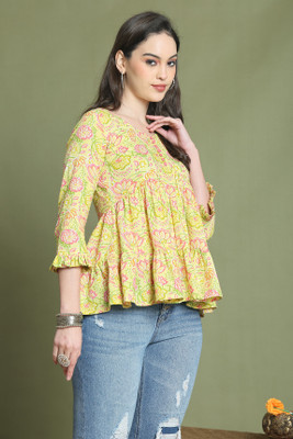 Rajnandini Casual Printed Women Green Top
