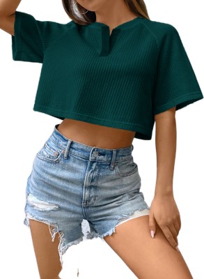 Rahi Trendz Party Solid Women Green Top