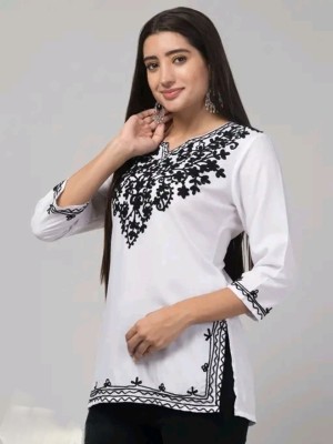 Trendy Mart Casual Embroidered Women White Top