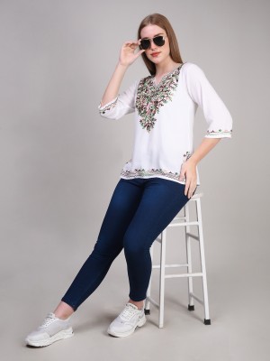 LAZOMCRAFT Casual Embroidered Women Multicolor Top