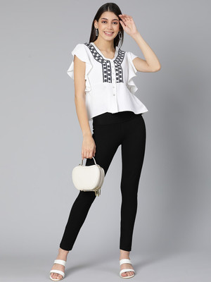 OXOLLOXO Casual Embroidered Women White Top