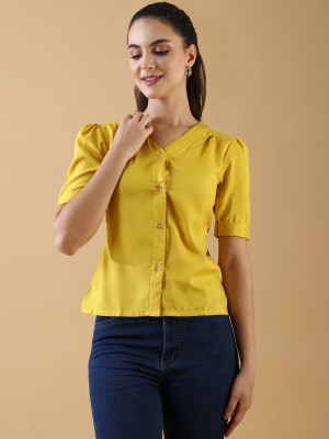 METRONAUT Casual Solid Women Yellow Top