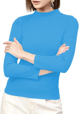 THE BLAZZE Casual Solid Women Light Blue Top