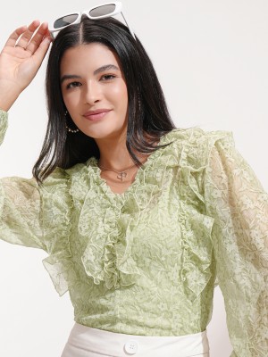 Tokyo Talkies Casual Printed Women Green Top