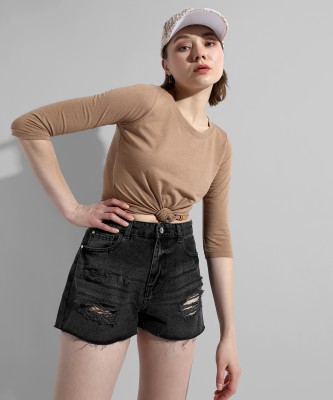 CAMPUS SUTRA Casual Solid Women Beige Top