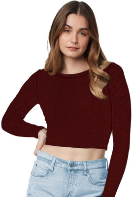 THE BLAZZE Casual Solid Women Maroon Top