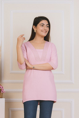 VIDHIRAA Casual Solid Women Pink Top