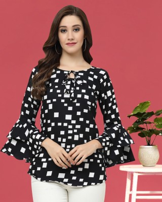 HASMI TRENDZ Casual Printed Women Black Top