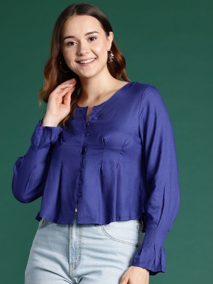 Dressberry Casual Solid Women Blue Top