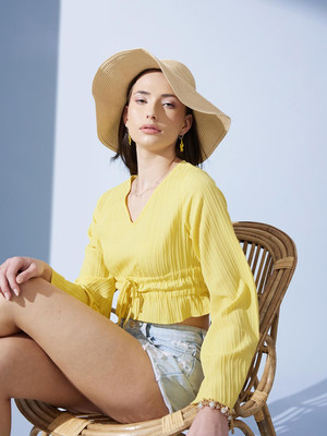 STREET9 Casual Solid Women Yellow Top