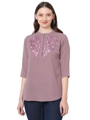 GO.4.IT Casual 3/4 Sleeve Embroidered Women Pink Top