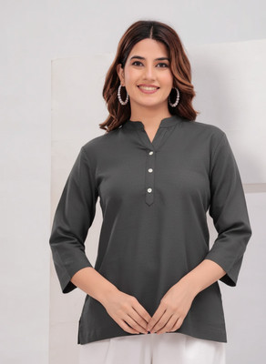 Oxinexx Casual Solid Women Grey Top