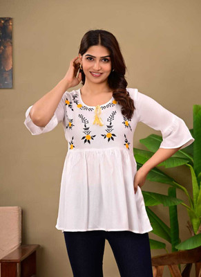 AnjaliFFAS Casual Printed Women White Top