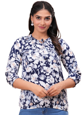 BM enterprises Party Printed Women Dark Blue Top