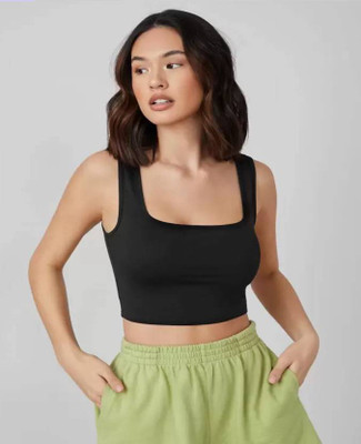 AMANDEP Casual Solid Women Black Top